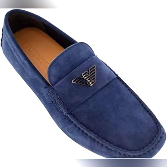 Emporio Armani Designer Cow SuedeNavy Blue Loafer Driving Shoes Men 10.5